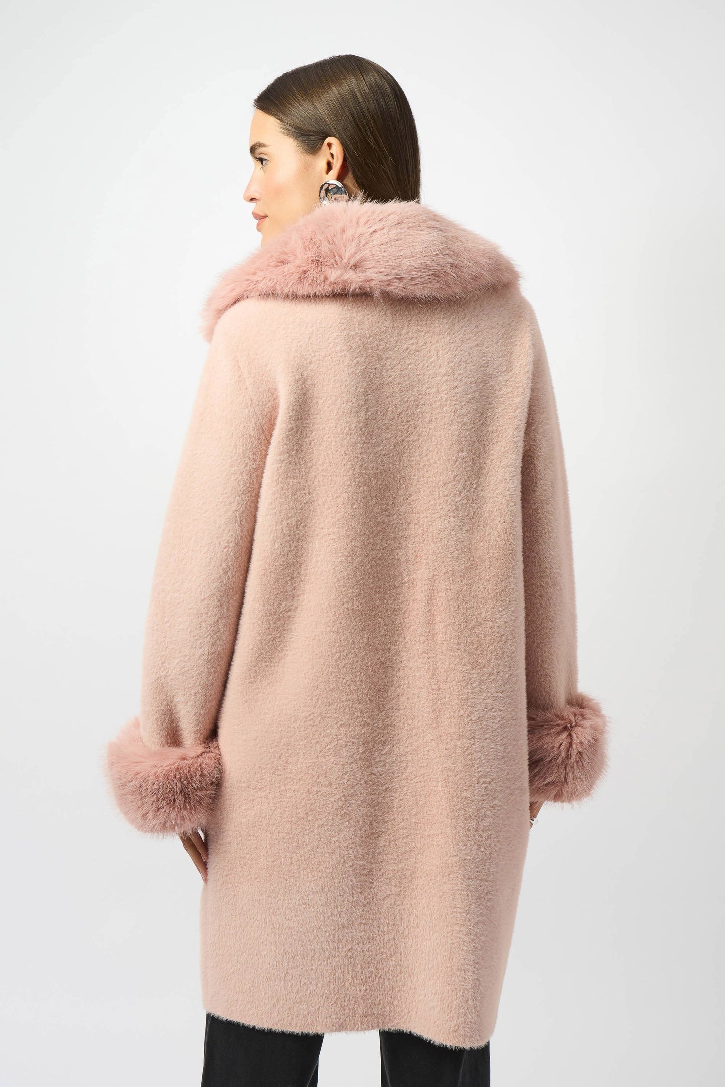 Feather Yarn and Faux Fur Sweater Coat 243923F25