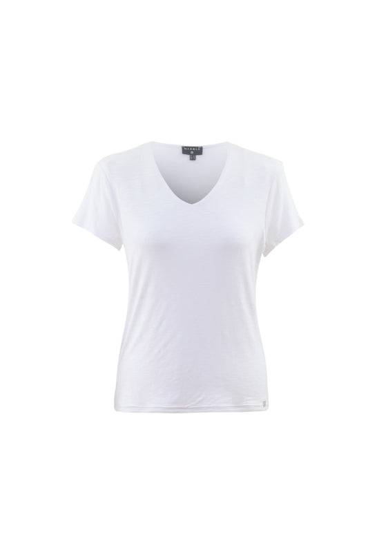 The T-shirt 6539 MARBLE from MARBLE is showcased against a plain background. This stylish, comfortable shirt features short sleeves and a classic V-neck design that exudes effortless style.