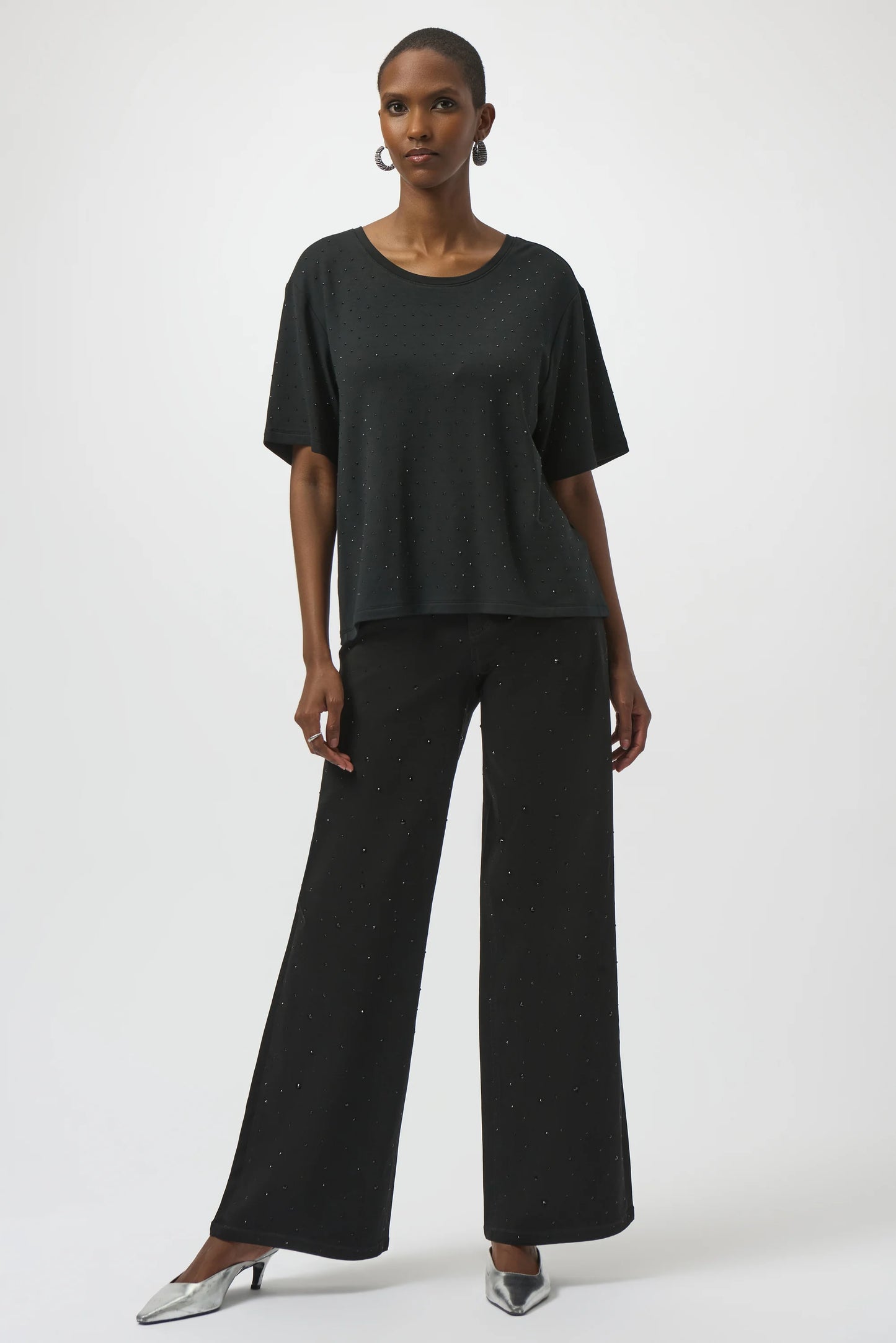 Knit Scoop Neck T-Shirt with Rhinestones 254968