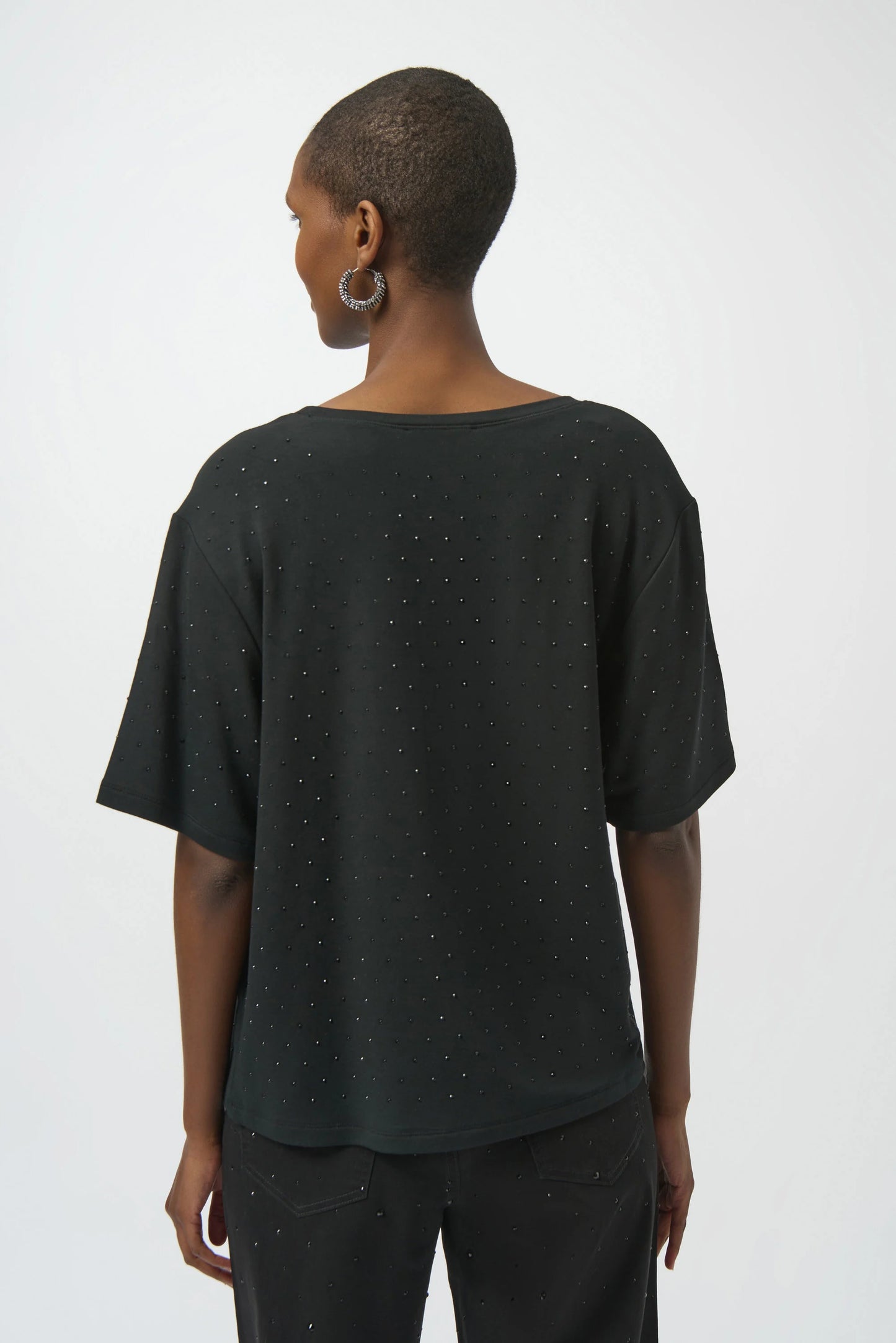 Knit Scoop Neck T-Shirt with Rhinestones 254968
