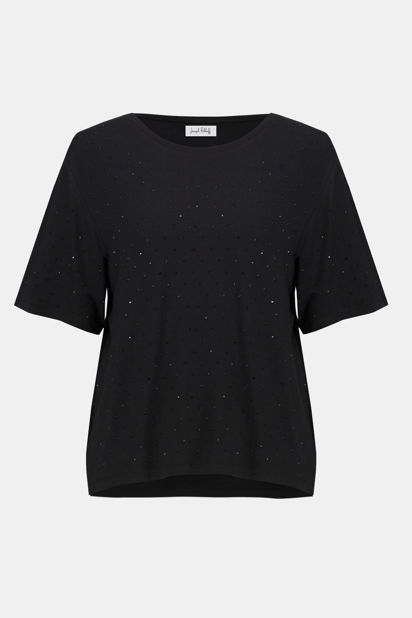Knit Scoop Neck T-Shirt with Rhinestones 254968
