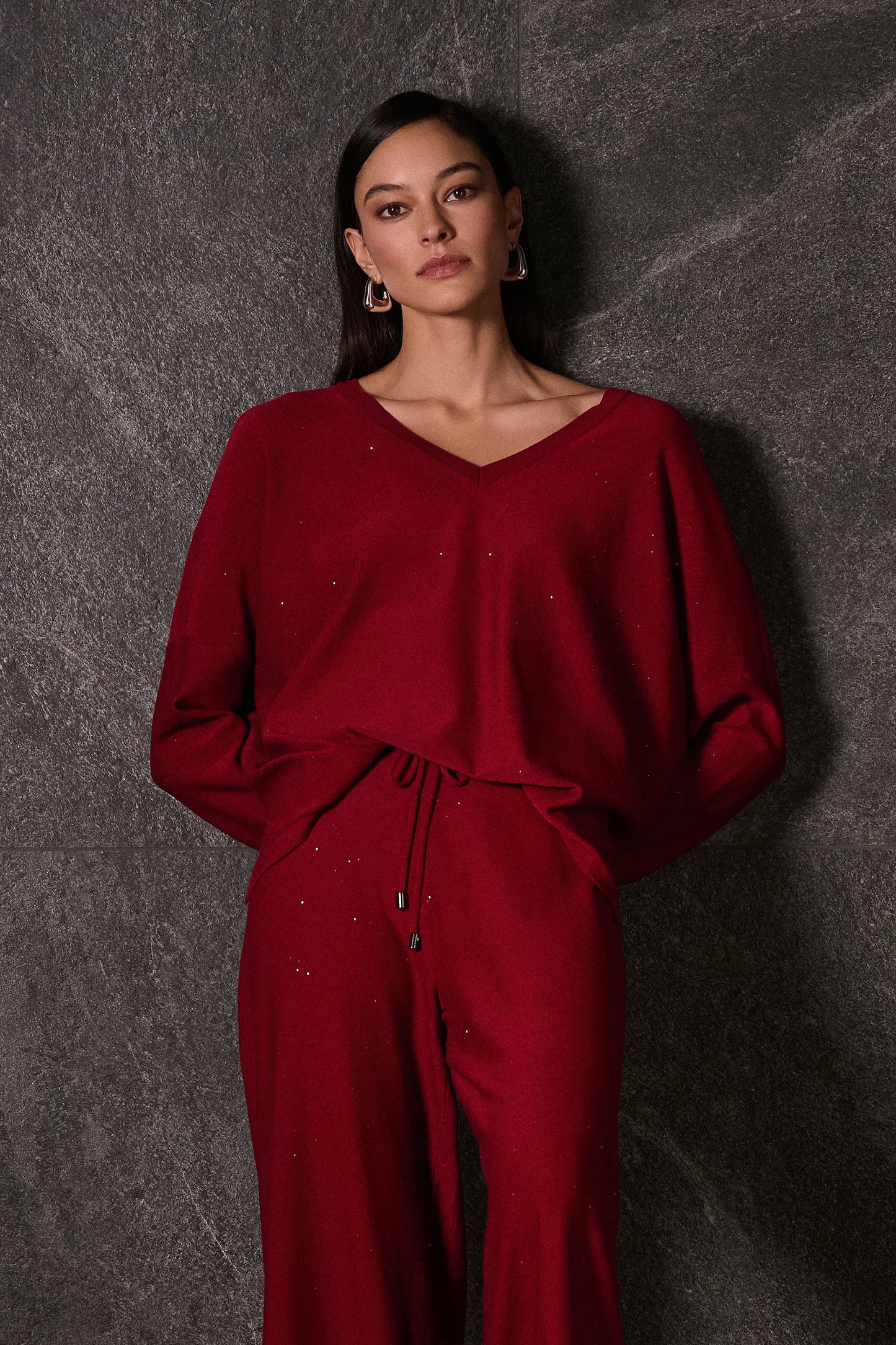 Sequined Sweater Knit Boxy Top 244921F25
