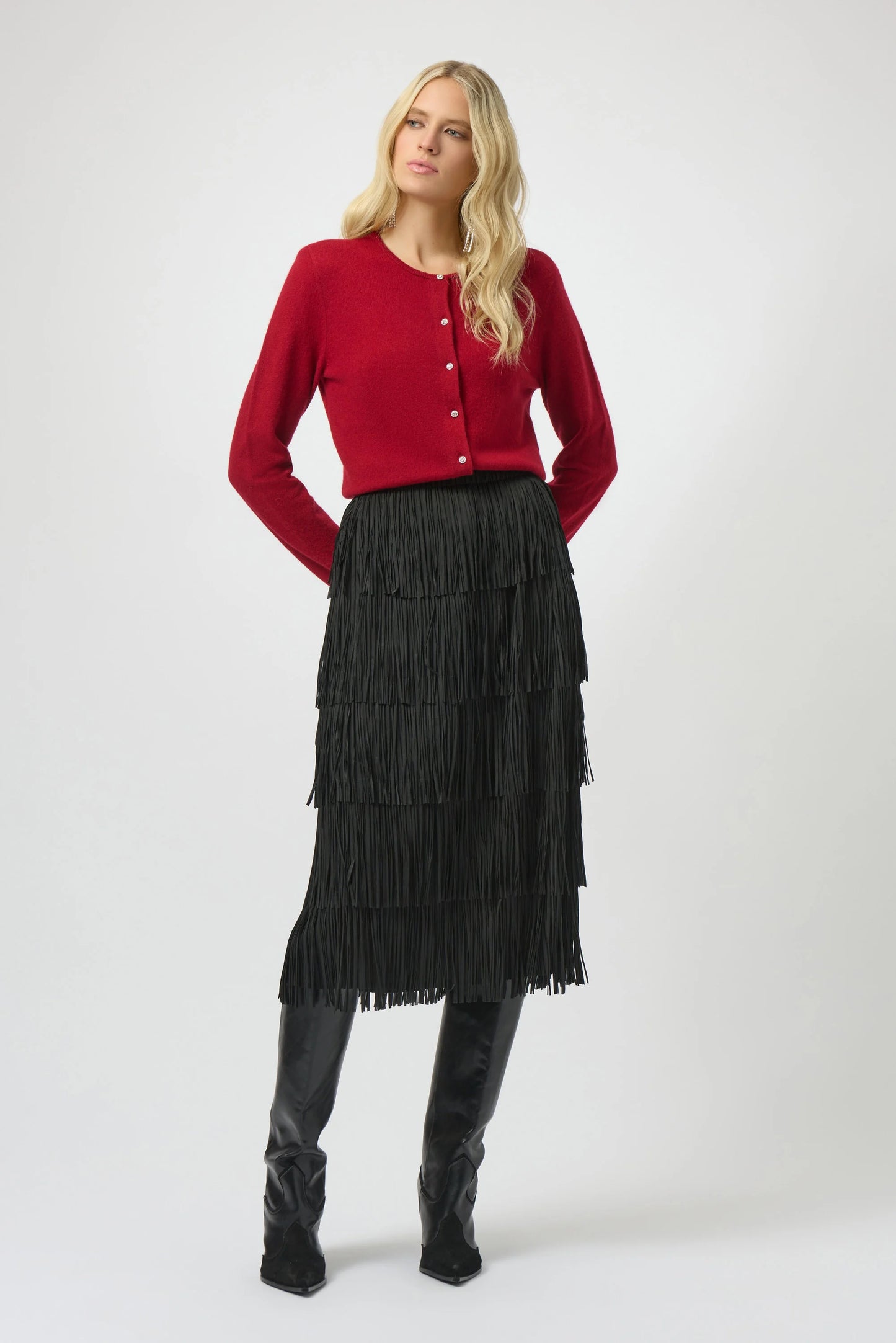 Cashmere Button-Front Crew Neck Cardigan 254951