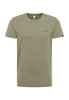 Meet the RAGWEAR NEDIE 2512-15001-5011 — an olive green, vegan crew neck T-shirt designed for comfort with its soft poly-cotton blend. It features short sleeves, a small logo on the left chest, and a visible collar tag, seamlessly blending style with sustainability.