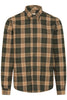 The BLEND BHBARI Long sleeved shirt features a green, beige, and orange plaid pattern, button-up front, collar, and no visible front pocket.