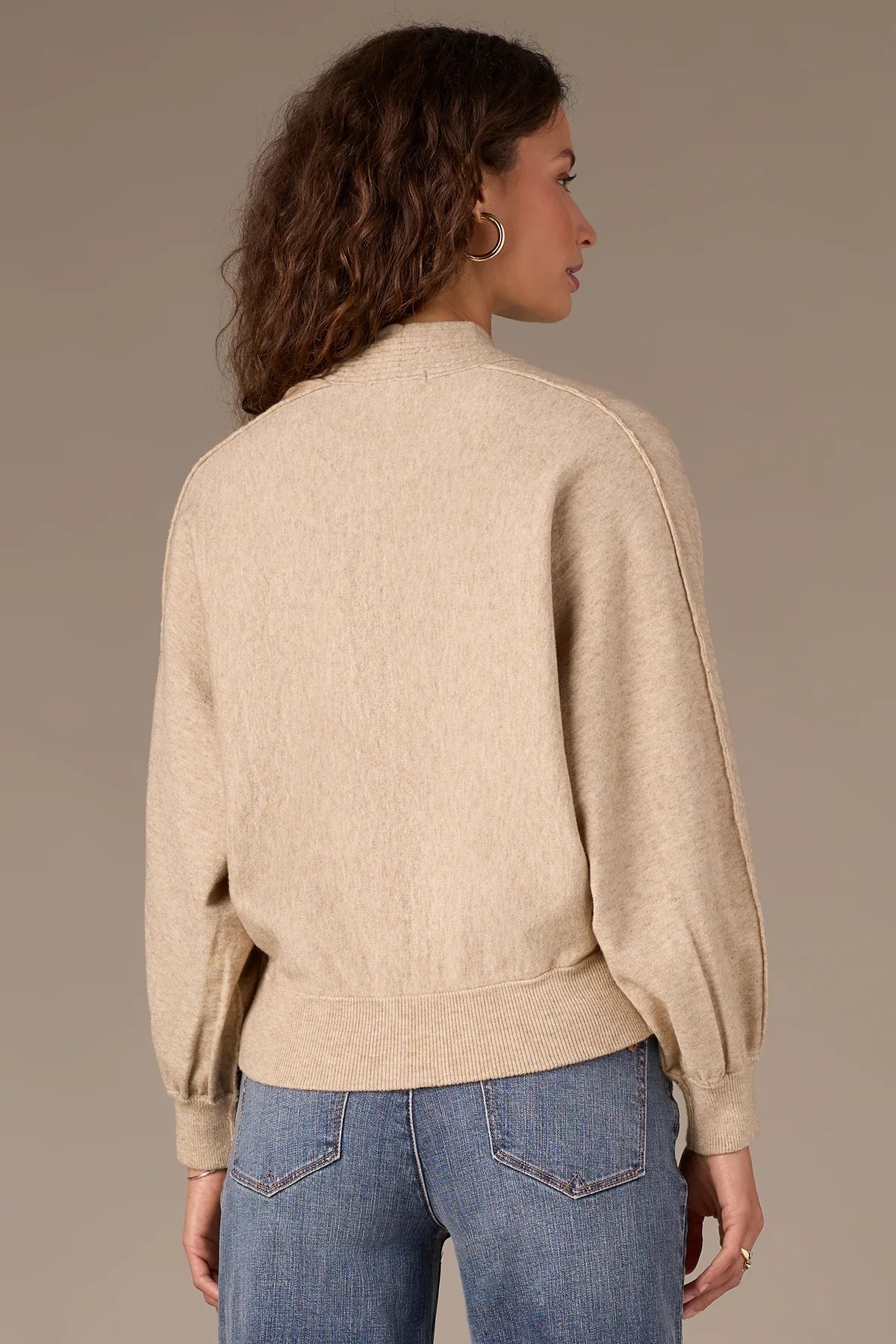 LONG DOLMAN SLEEVE V-NECK ZIP FRONT SWEATER JACKET