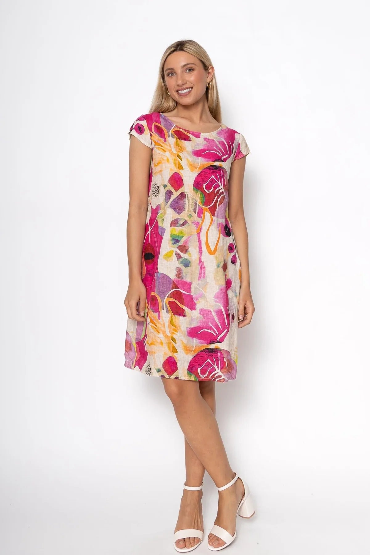 French Linen Dress TP1631-43 Fuxia - Linen Luv