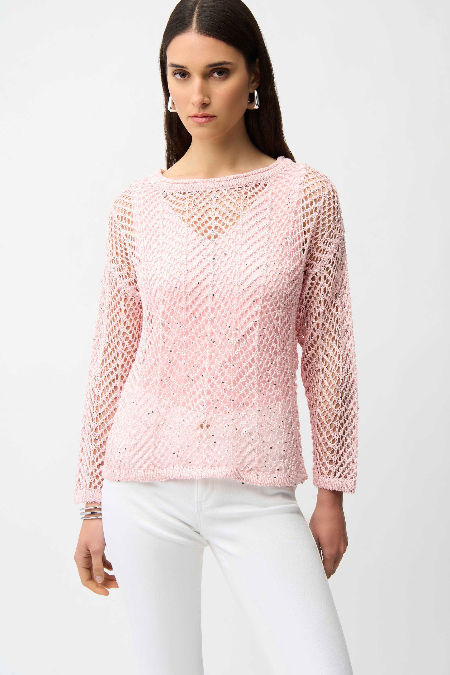 Sequins Yarn Chevron Print Long Sleeve Sweater 261915 - Joseph Ribkoff