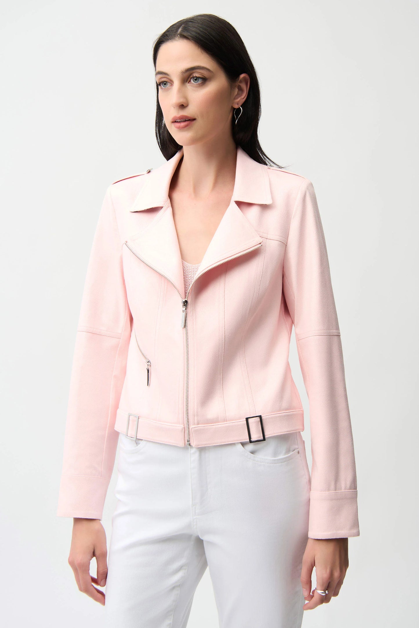 Foiled Faux Suede Fitted Jacket with Decorative Buckles 261910 - Joseph Ribkoff
