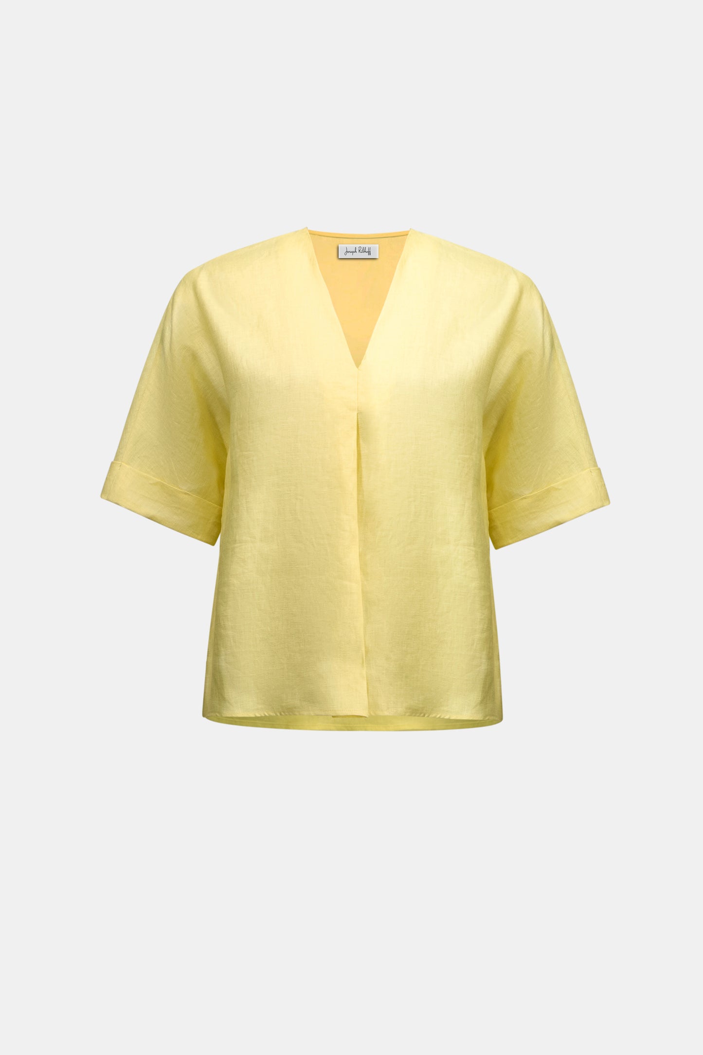 Linen Straight Top With V-notch neckline Mellow Yellow 262939 - Joseph Ribkoff