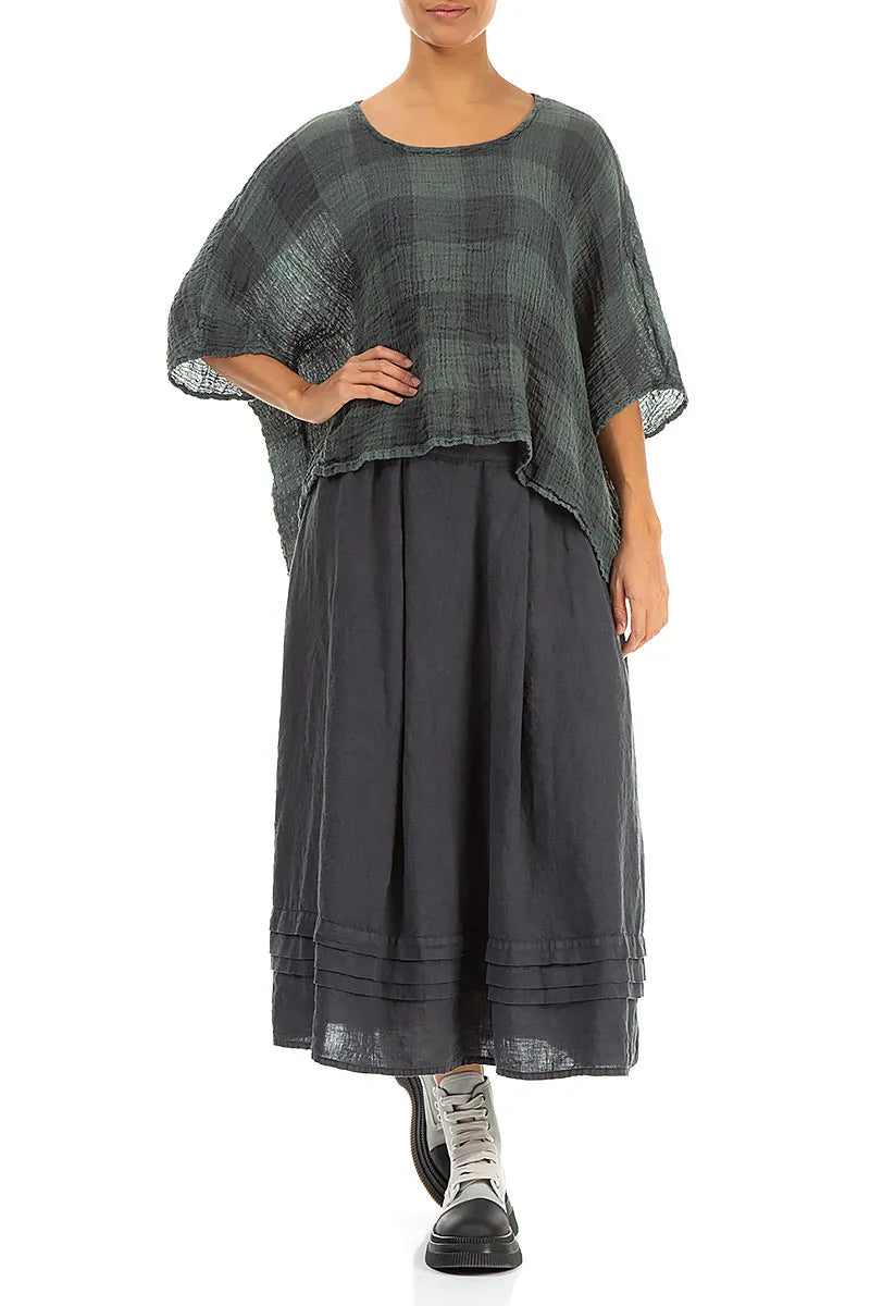 BOXY LARGE CHECK SAGE GAUZE LINEN BLOUSE - GRIZAS