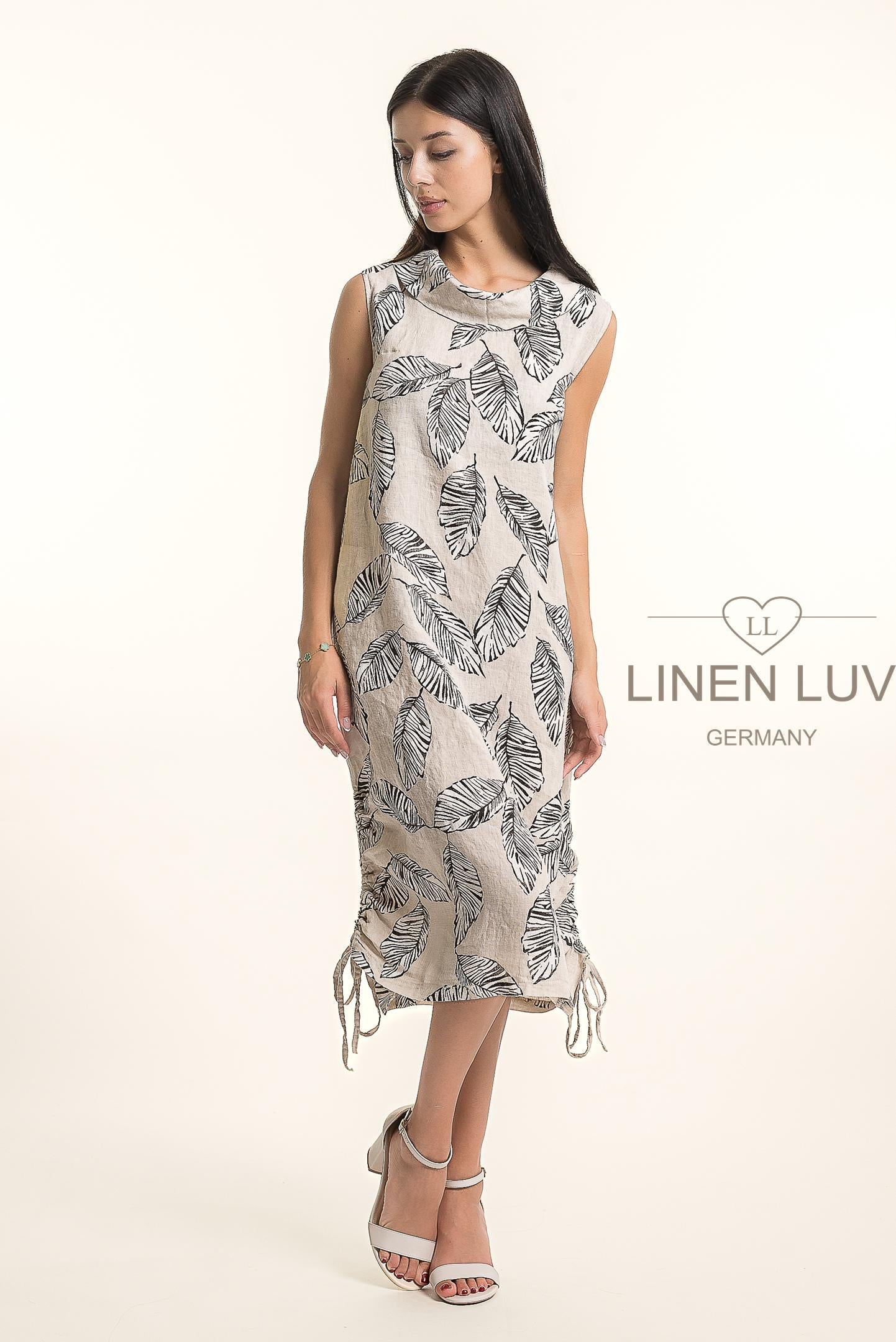 French Linen Dress TP1676P-11 Sabbia - Linen Luv
