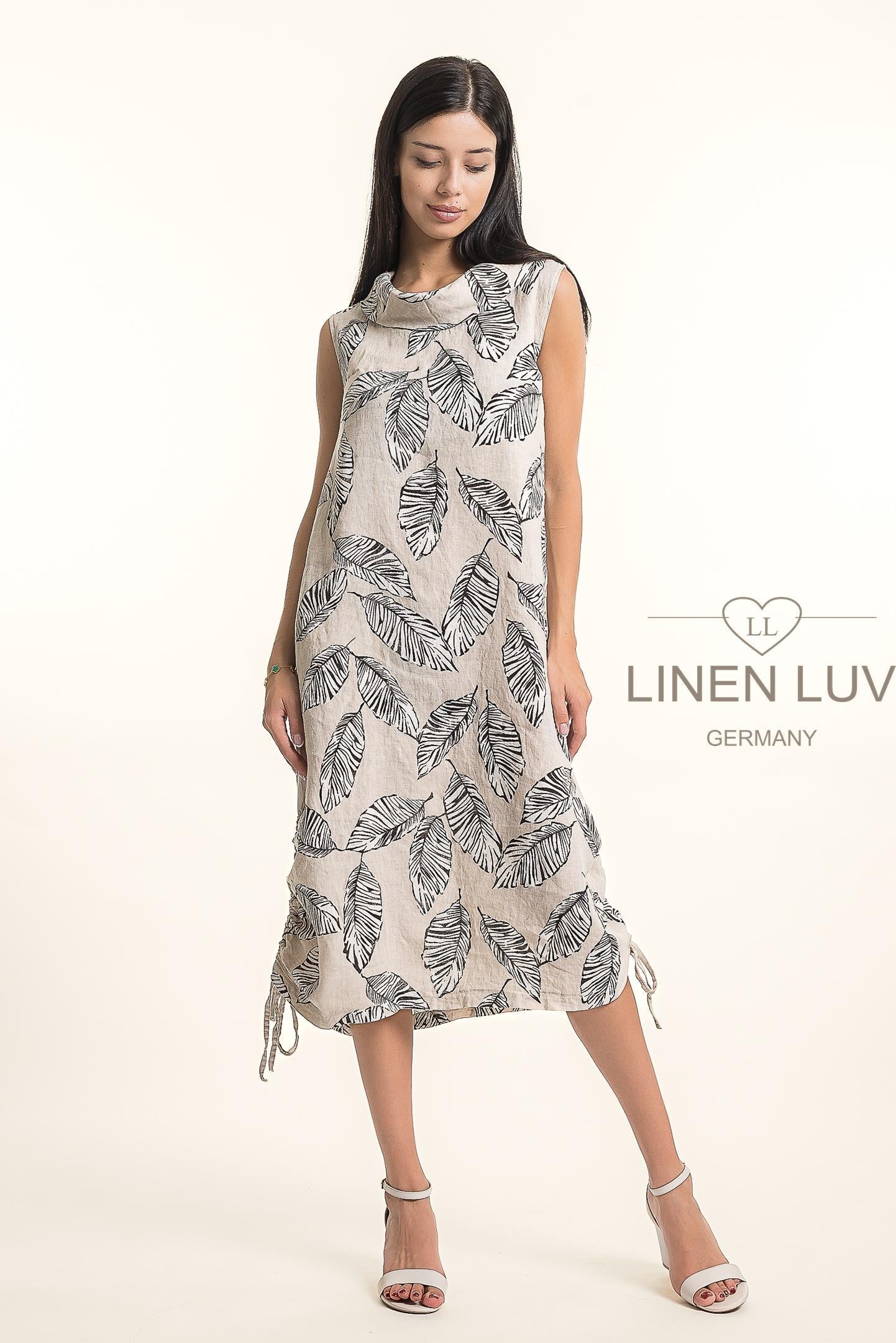 French Linen Dress TP1676P-11 Sabbia - Linen Luv