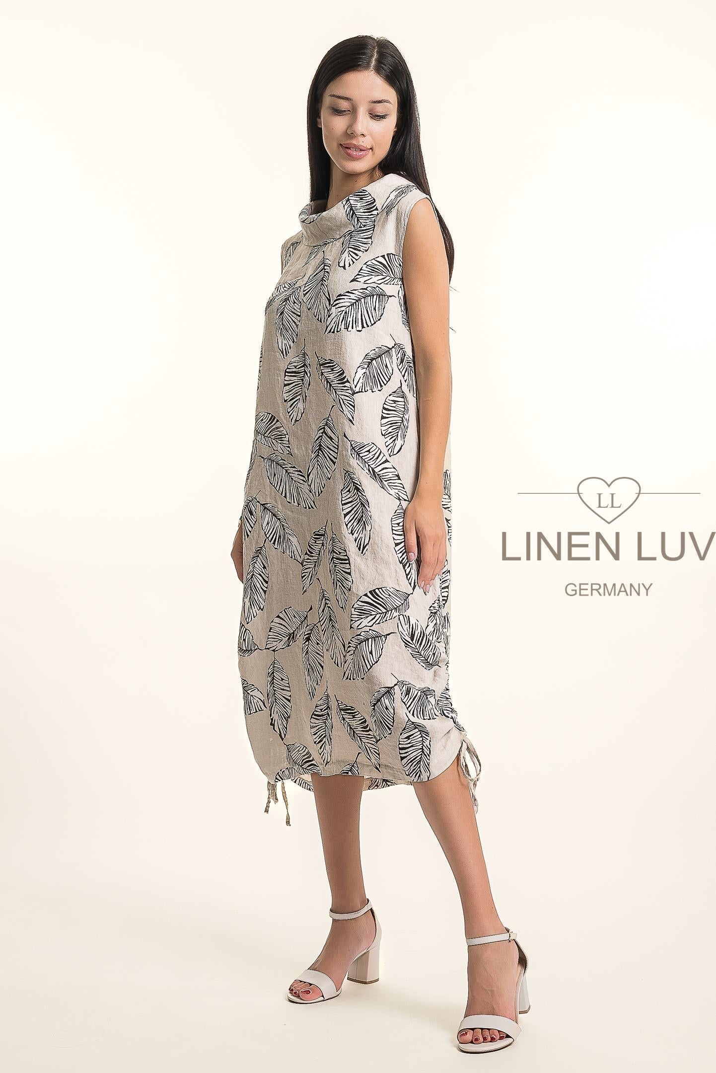 French Linen Dress TP1676P-11 Sabbia - Linen Luv
