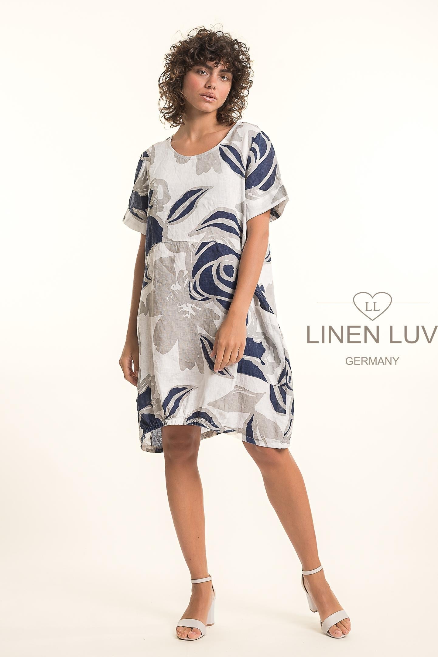 French Linen Dress TP1778P-11 Bianco - Linen Luv
