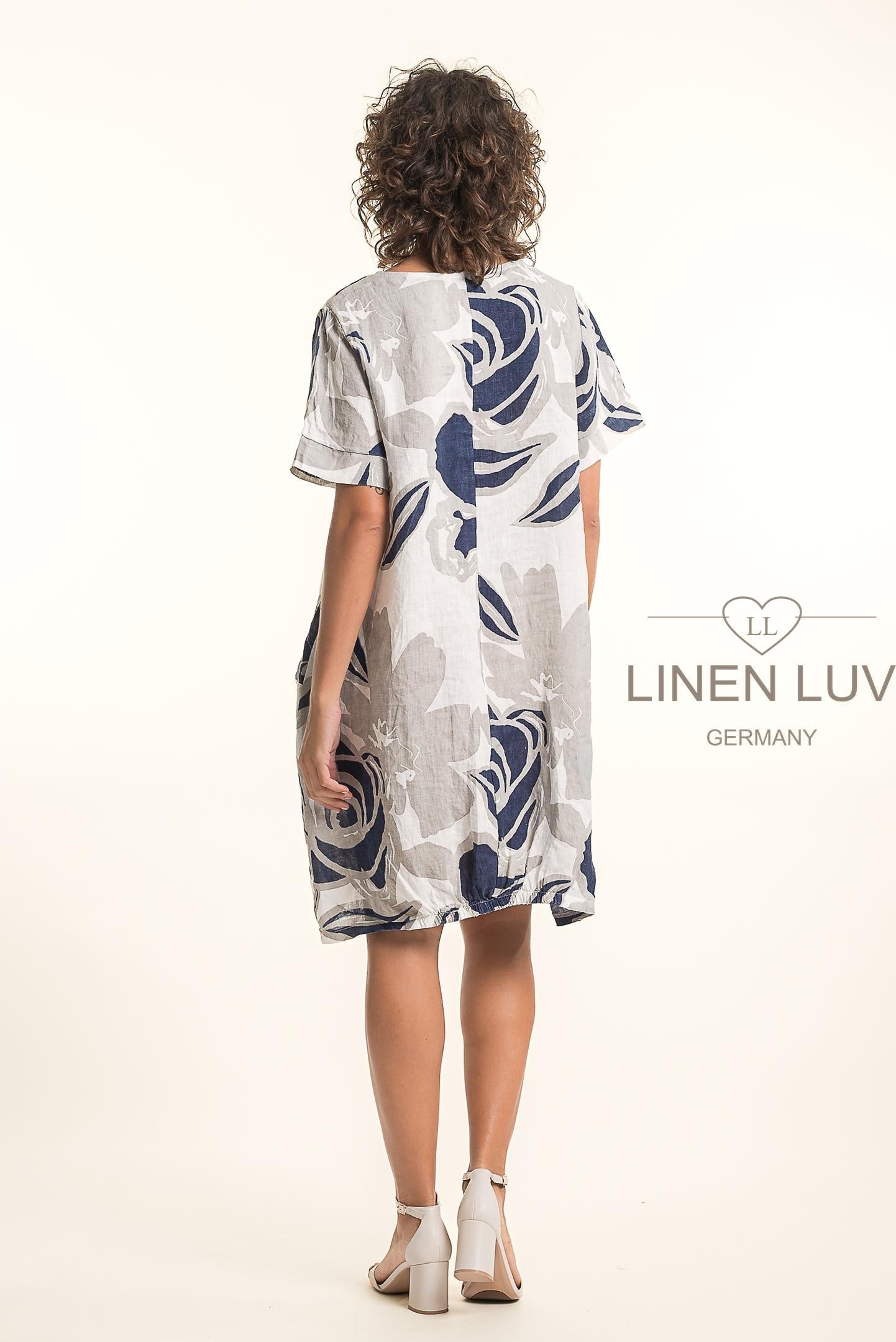 French Linen Dress TP1778P-11 Bianco - Linen Luv
