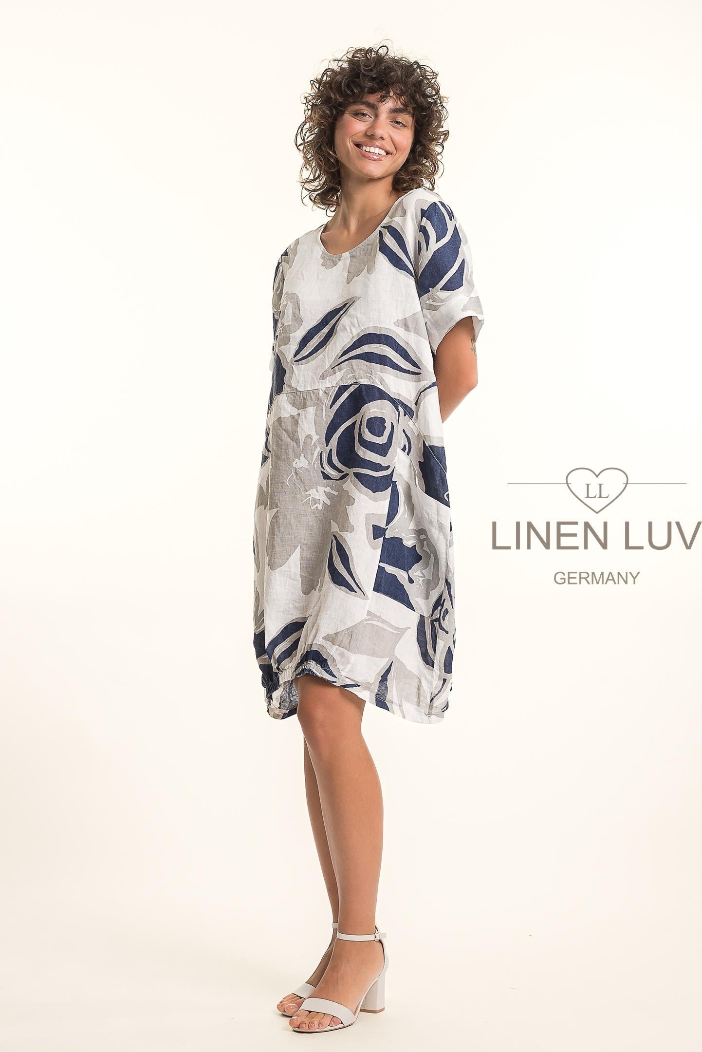 French Linen Dress TP1778P-11 Bianco - Linen Luv