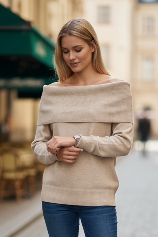 Cowl Neck Sweater, ITAU820BE, Beige - Catherine Lillywhite's