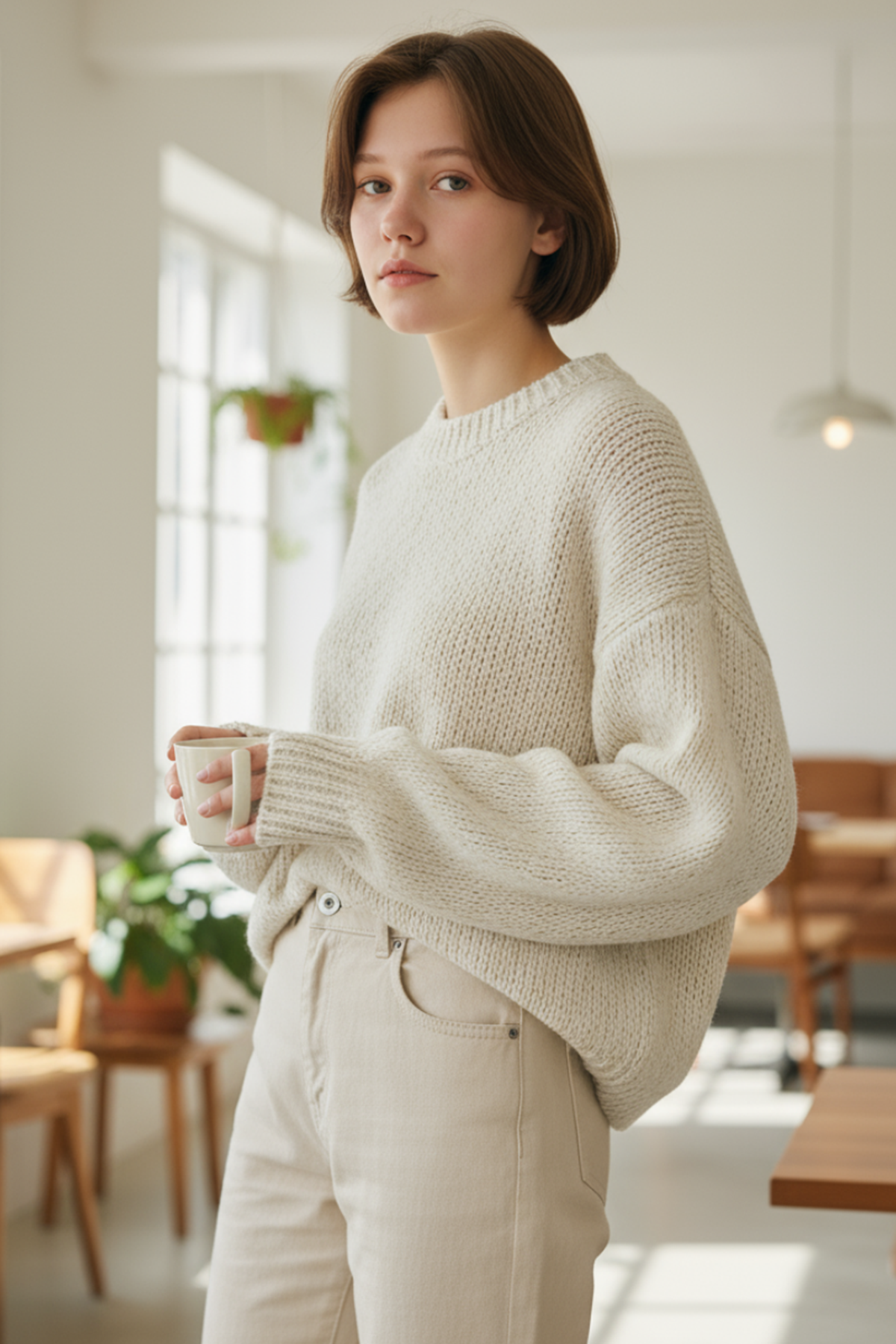 Chunky Knit Crew Sweater, ITAZP2577BE, Beige - Catherine Lillywhite's