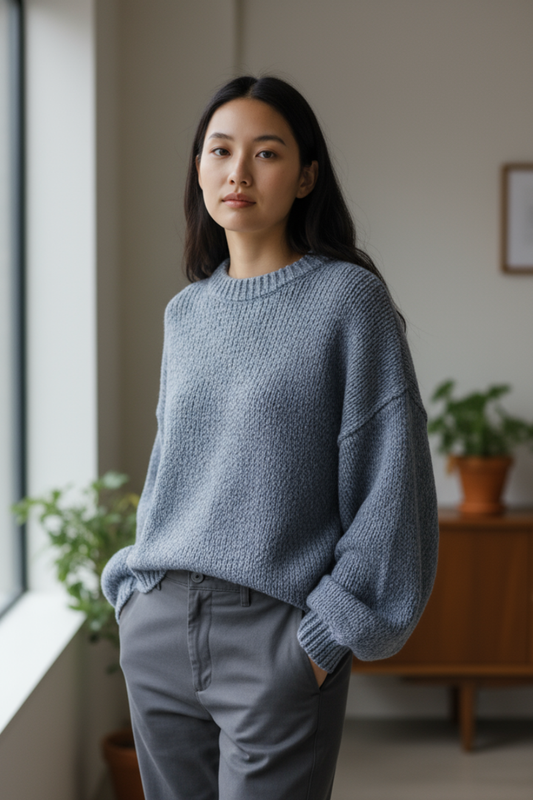 Chunky Knit Crew Sweater, ITAZP2577BJ, Denim Blue - Catherine Lillywhite's