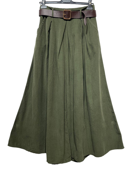 22503 TROUSERS WITH VELVET BELT, COTTON: PERSIMMON by LINEN & COTTON HOUSE—cotton trousers in a warm persimmon hue, accented with a velvet belt and rectangular buckle, presented on a black hanger—a stylish alternative to classic corduroy pants for versatile autumn looks.