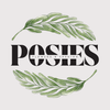 The text "Posies Gift Card" in a stylized font with the tagline "Posies Flowers & Fashion Inc." in bold, flanked by two green, watercolor-painted leafy branches above and below.